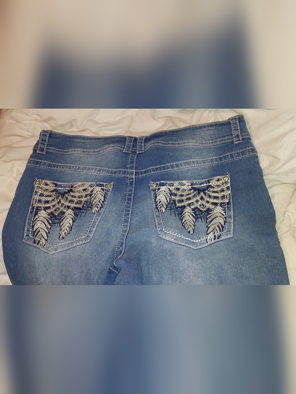 Copper Flesh Curvy Bootcut Denim Jeans w/Feather Design Pockets Size Women's 18